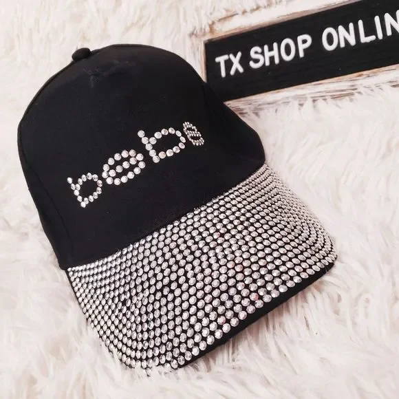 Bebe Bling Hat Rhinestone Baseball Cap Black Adjustable Strapback Bling Rhinestone Baseball Hat Cap for Women Men Sparkly  main image 3